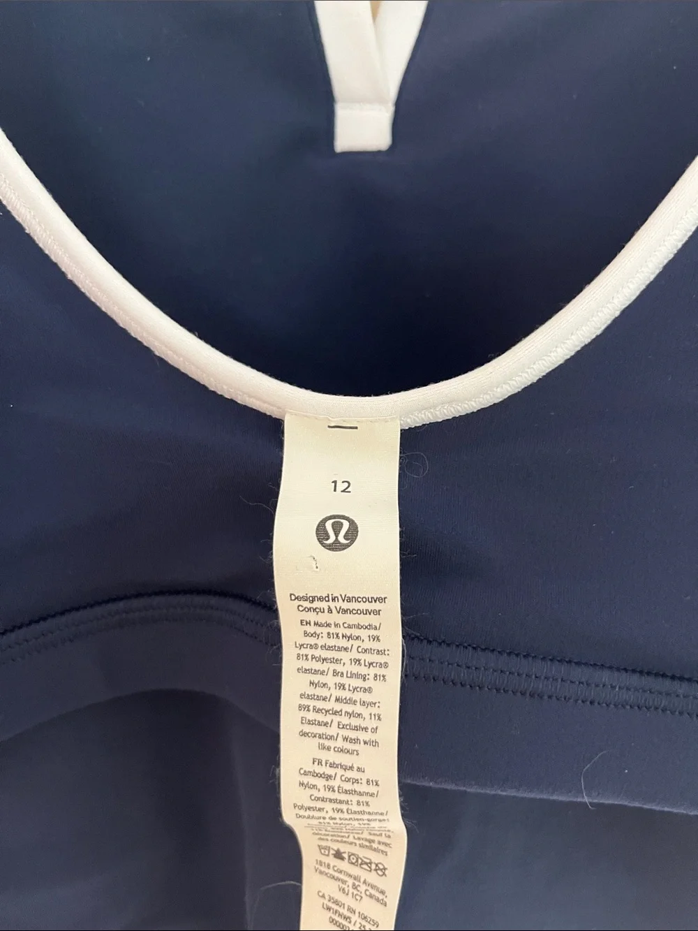 lululemon athletica Navy Crop Tank with White Trim